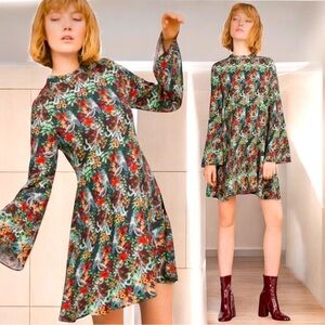 Zara Basic Floral Jersey Knit Bell Sleeve Dress size XS